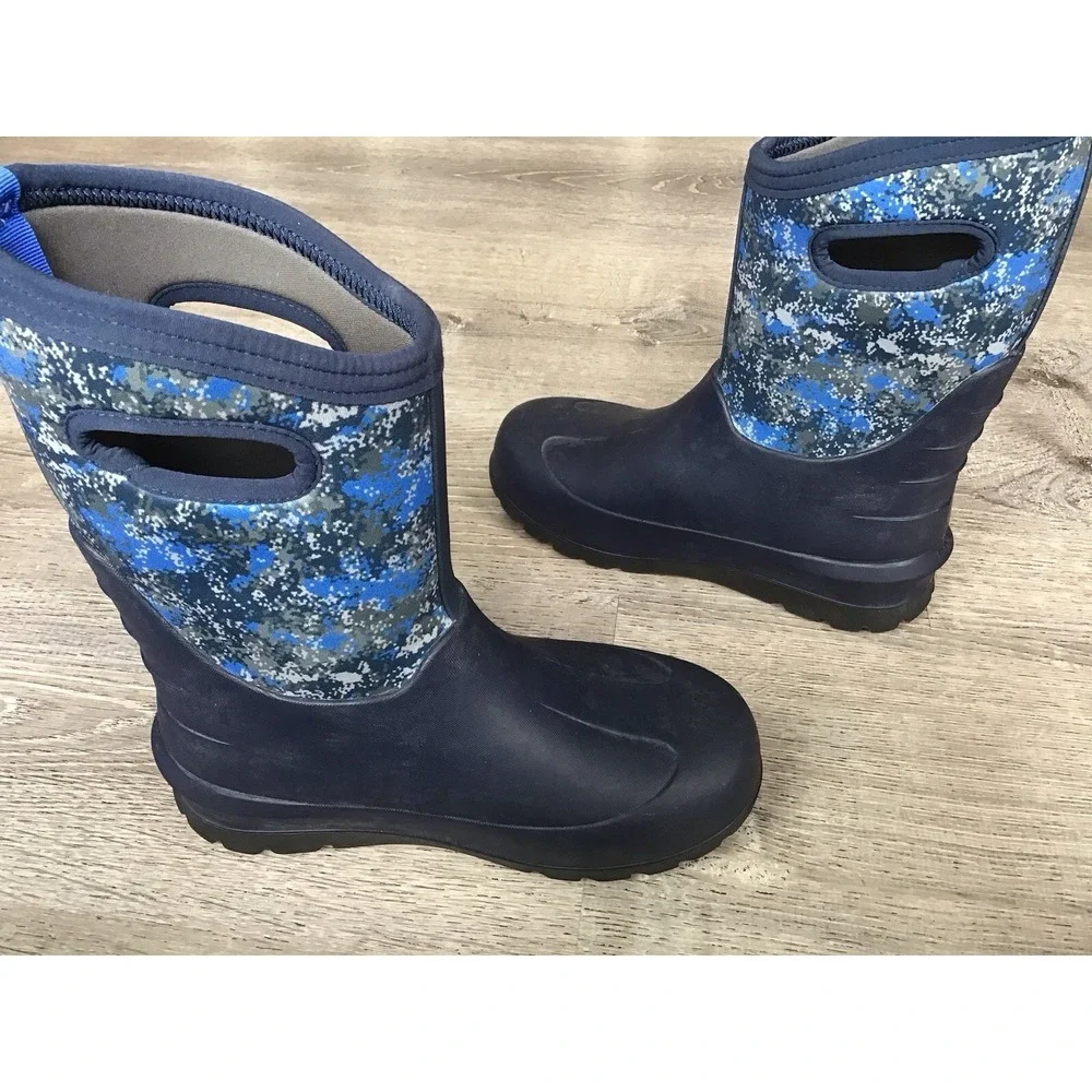 Bogs Boots Youth Kids 5 Blue Camo NeoClassic Waterproof Insulated Snow Winter
